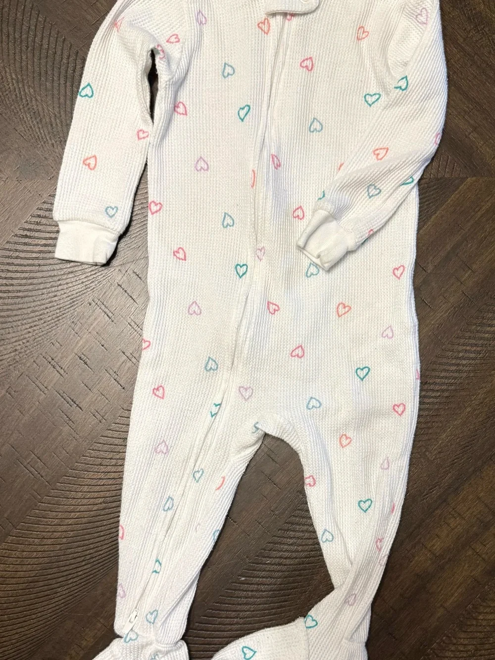Carter's Cream Footed One-Piece with Pink, Teal, Lavender & Coral Hearts